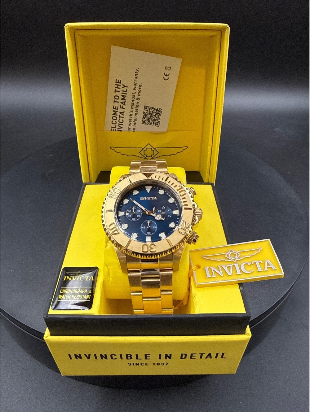 Invicta Pro Diver Gold Tone Chronograph Watch with Blue Dial